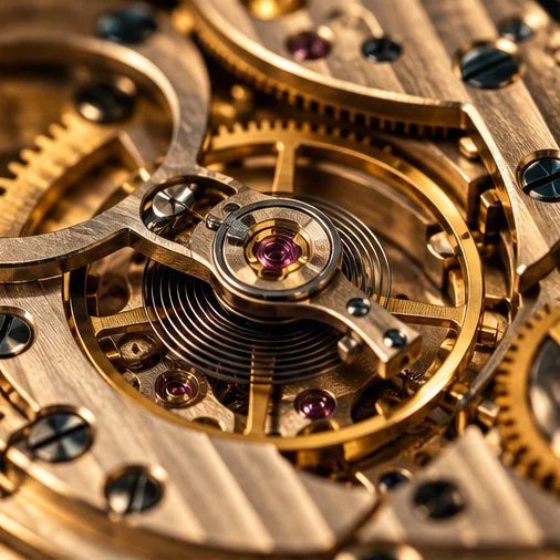 Illustrative mechanical watch movement with overlapping gears